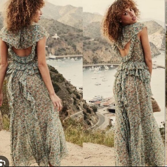 Doen Ambersine Dress m Sarcelle Tasha Garden Silk Green Maxi NWT medium - Picture 2 of 6